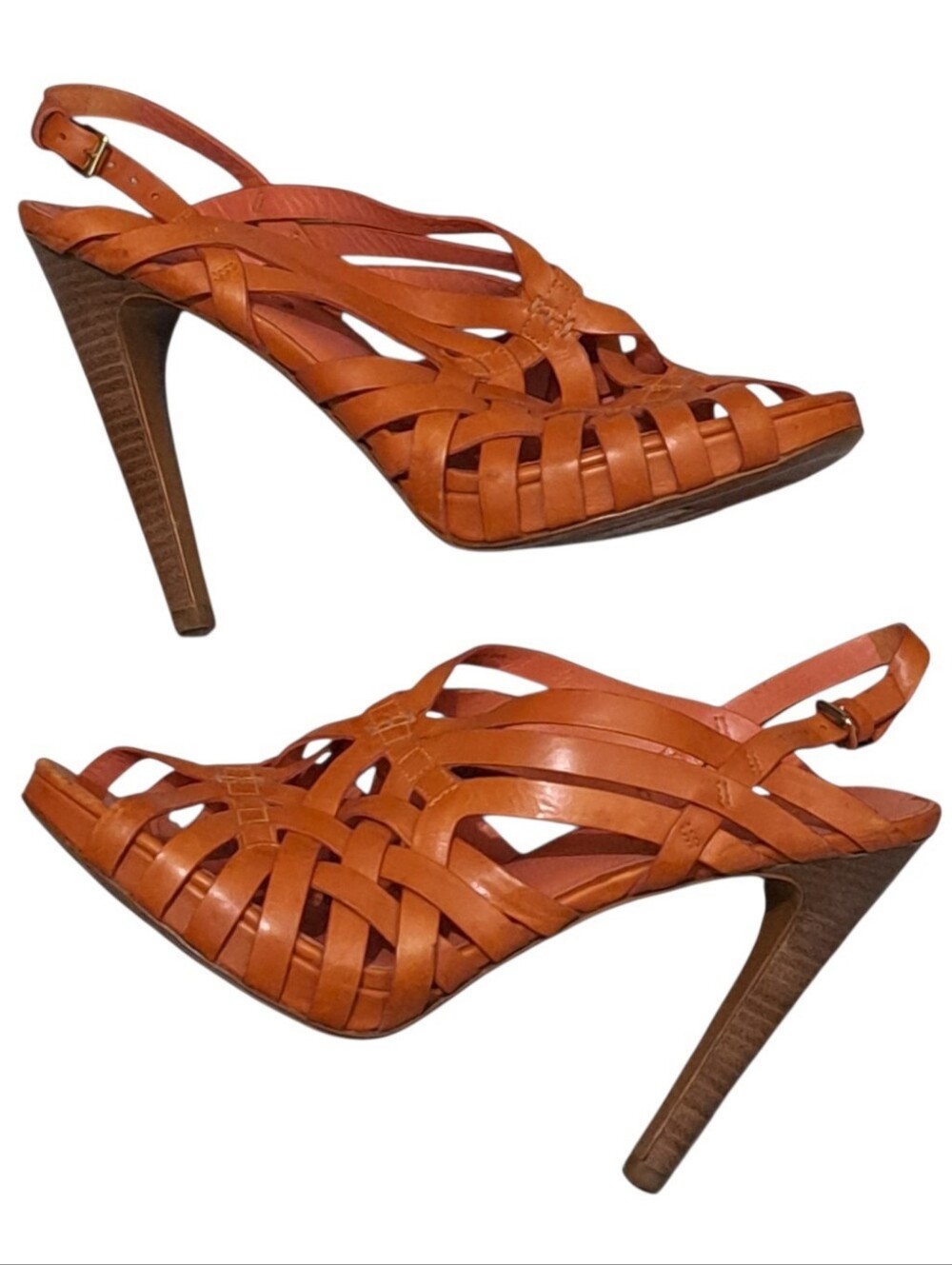 Via Spiga Phoebe Sexy Chic Leather Platform Sandal Pump Heel Sz 9.5 Orange
